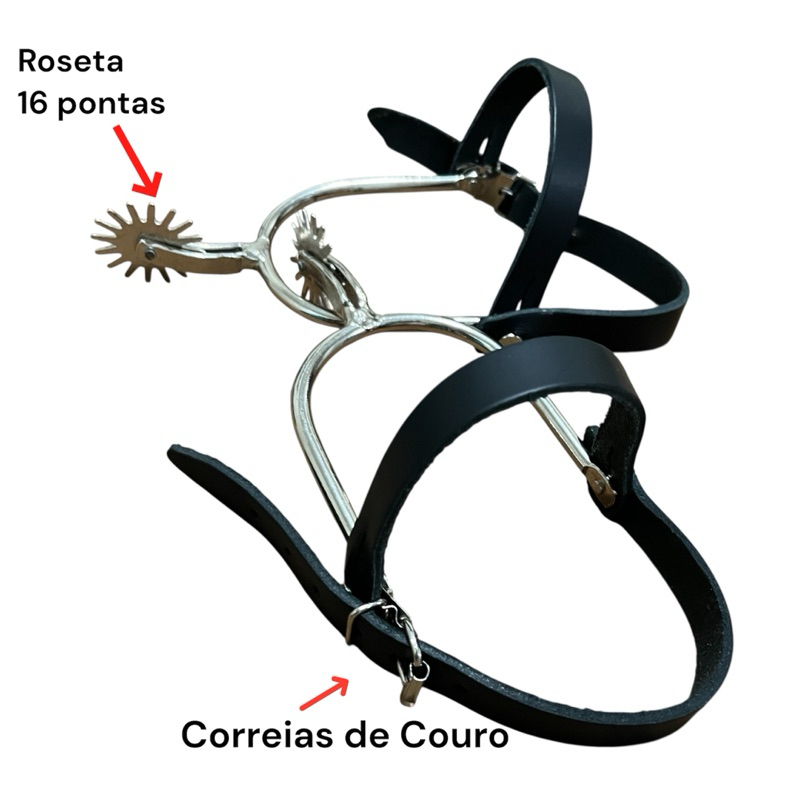 Detalhes do Kit Espora para Cavalo com Correia de Couro Macia Para Montaria Passeios Oferta Imperdível