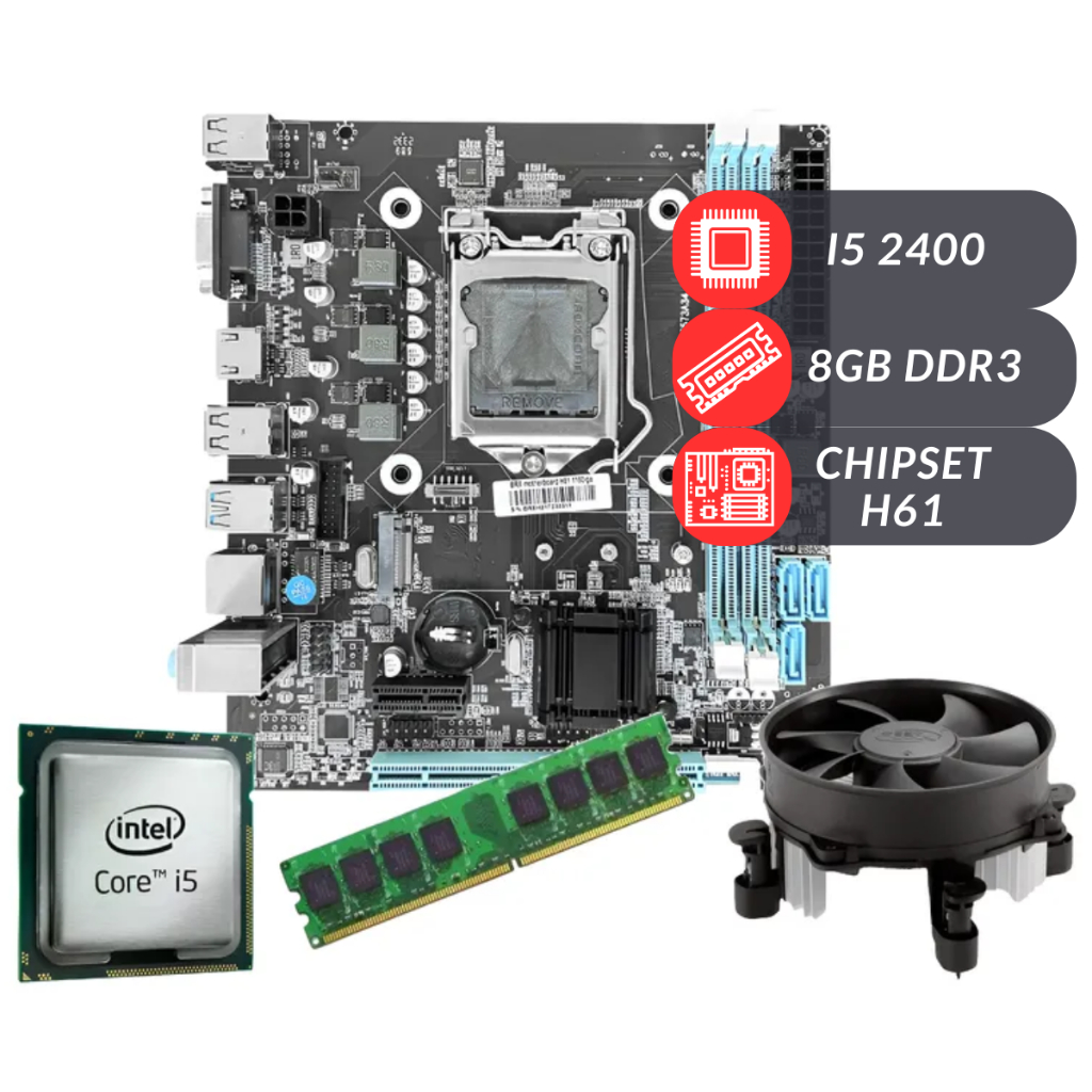 Kit Upgrade Intel Core I5 2400 Placa Mãe H61 DDR3 8GB Cooler Incluso