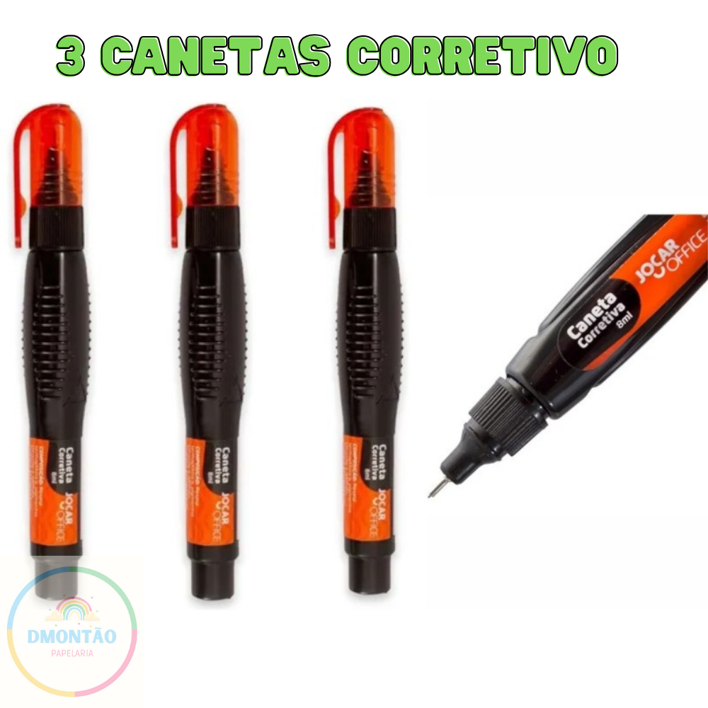 Caneta Corretiva  8 ml Jocar Office - 3 UNIDADES em Oferta na Shopee