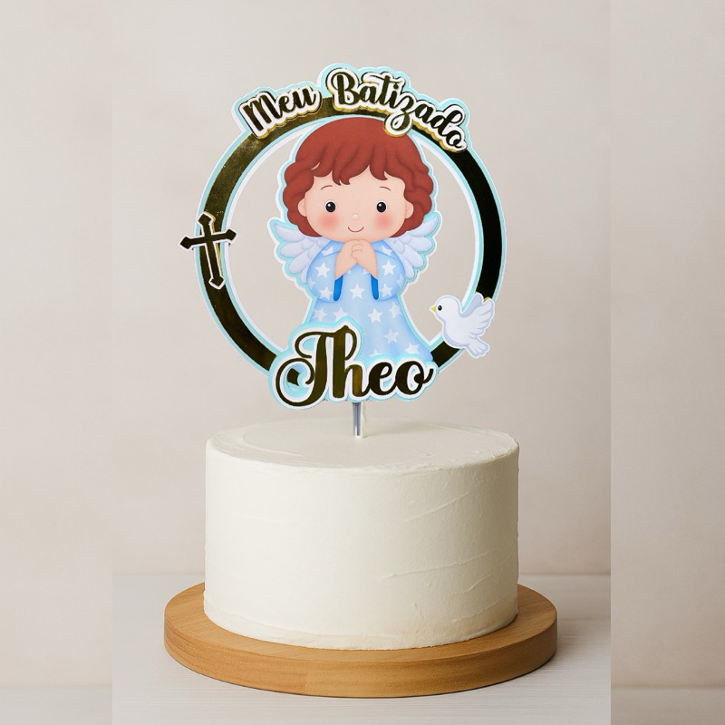 Topo de bolo Batizado Anjinho menino | Personalizado com o nome | topper de bolo| decoração de mesa