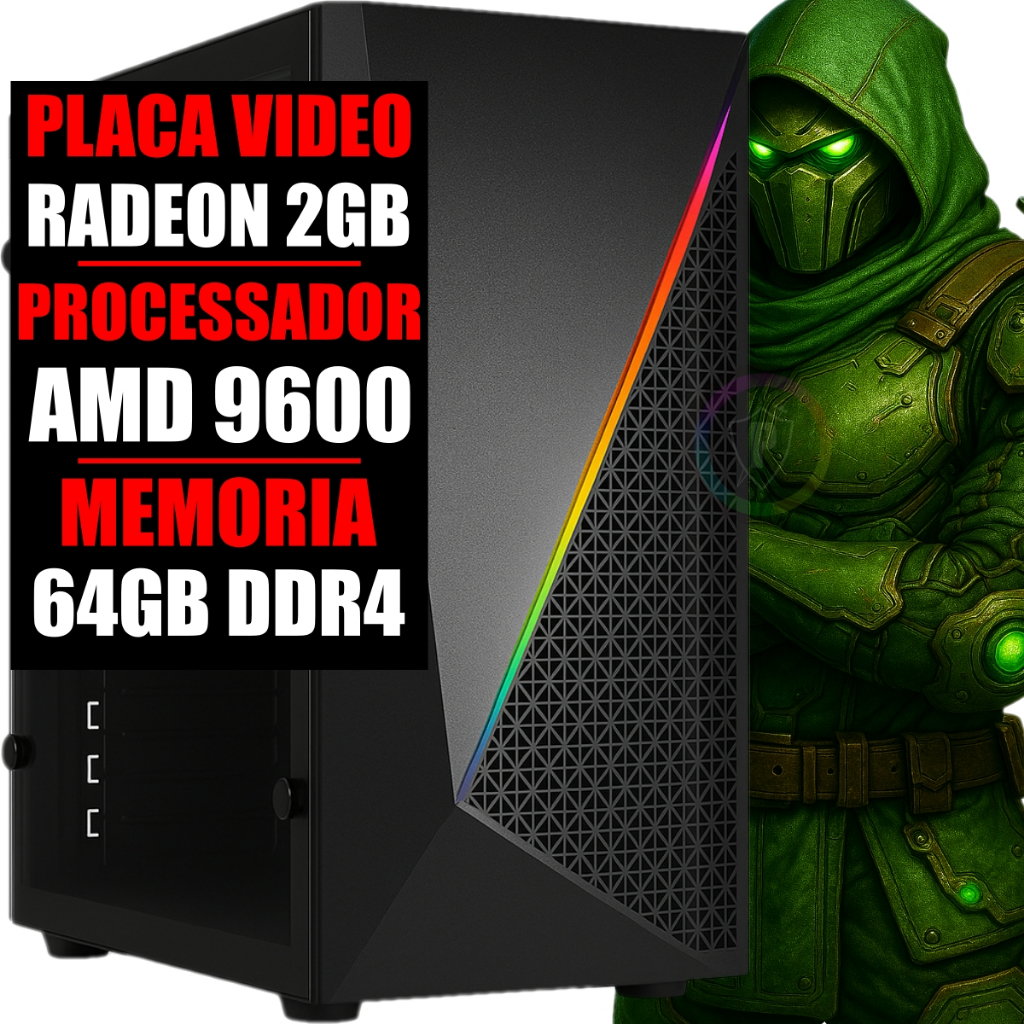 PC GAMER RYZEN A8 9600, PLACA VIDEO 2GB, 64GB RAM DDR4, SSD 480GB