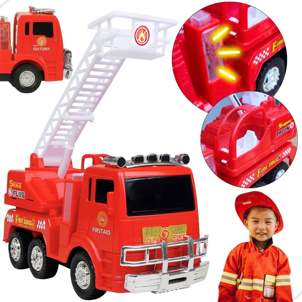 Caminhão Bombeiro Brinquedo Infantil Vermelho Pilha Com Luz Led 3D Som de Sirene Bate Volta