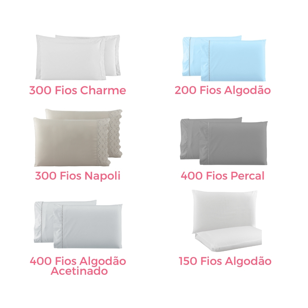 Kit Par de Fronhas Percal 300 e 400 Fios 50cm x 70cm e 50cm x 90cm em Oferta na Shopee