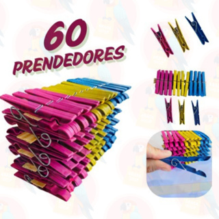 Kit com 60 / 48 / 36 / 24 / 12 Pregadores de Roupa em Plástico Reforçado - Cores Sortidas em Oferta na Shopee