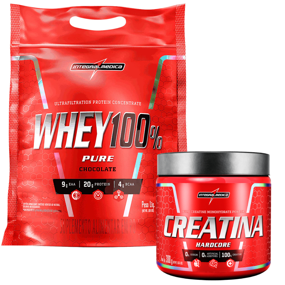 Whey 100% Pure 900g Refil + Creatina Hardcore 300g - Integralmédica