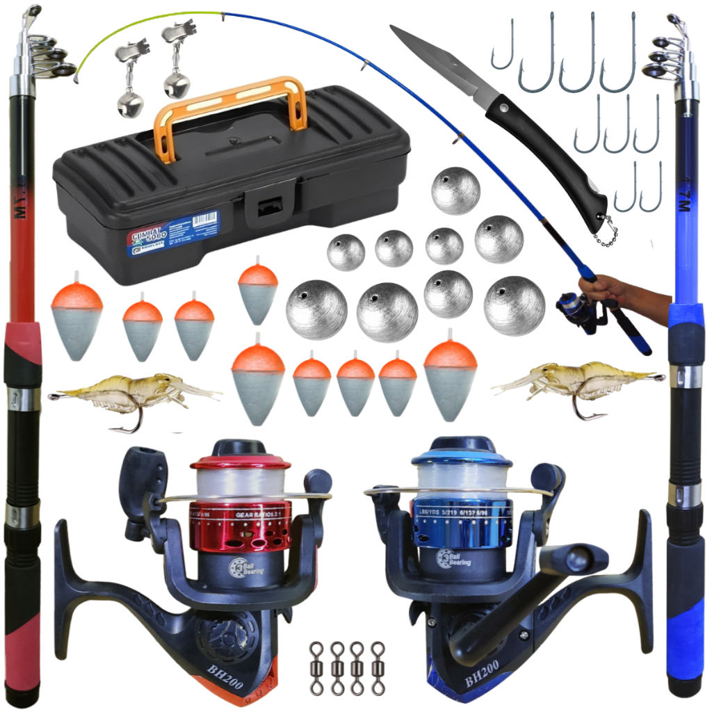 Kit Pesca Completo 2 Varas + 2 Molinetes e acessórios