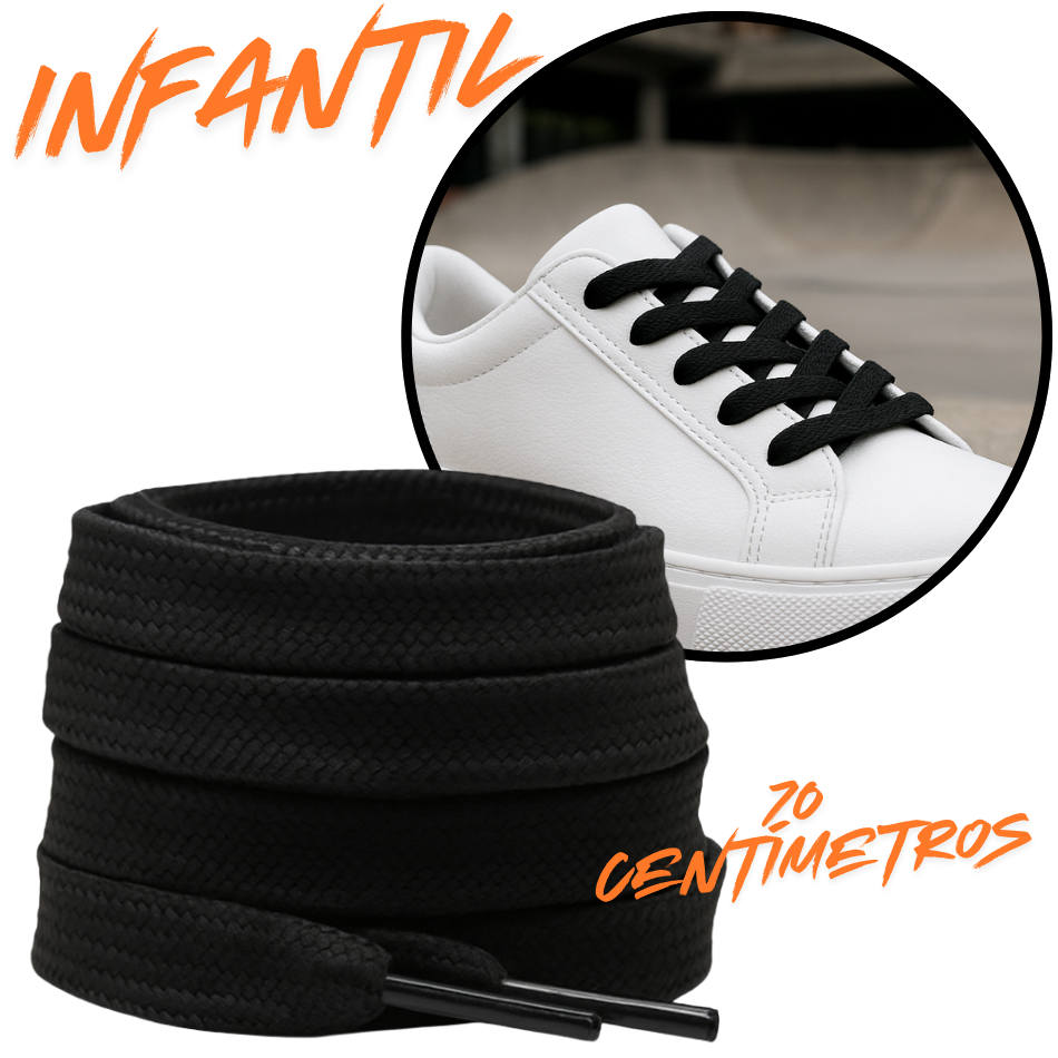 Par de Cadarço Infantil Chato 70cm Preto Resistentes Confortáveis para Calçados do 18 ao 27 Calçados