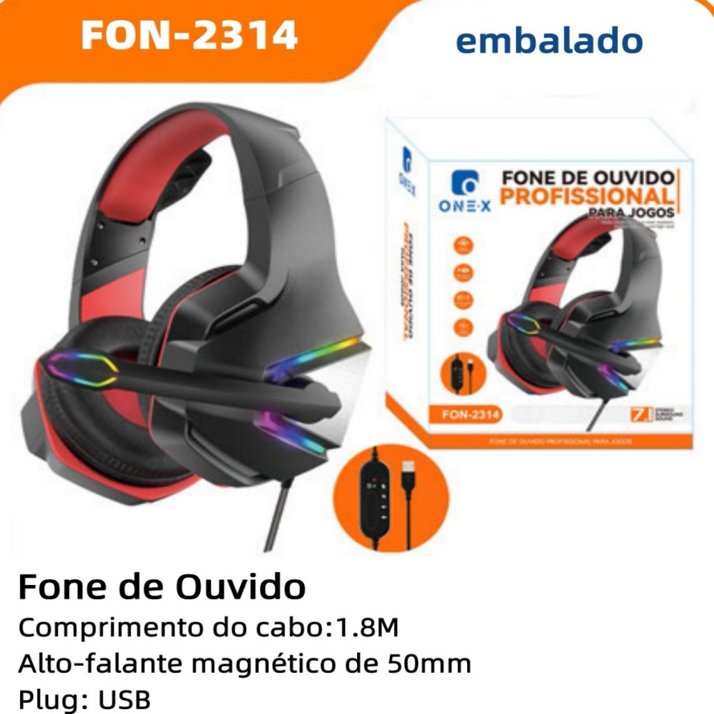 Headset Gamer Surround 7.1 RGB Com Fio USB Microfone Ajustavel Fone De Ouvido Jogos PS4 PC Notebook