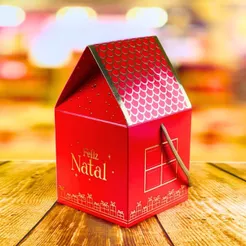 10 CAIXA CASINHA MINI PANETONE 10X10X17 5675 HOT STAMPING (NATAL 2025 IDEIA) (CHOCO)