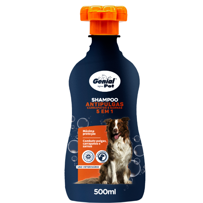 Shampoo Genial Pet 5 em 1 Antipulgas, Carrapatos e Sarnas para Cães e Gatos – 500ml