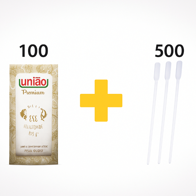 Kit com 100 sachês de açúcar União Premium  500 mexedores Mexa Bem em Oferta na Shopee