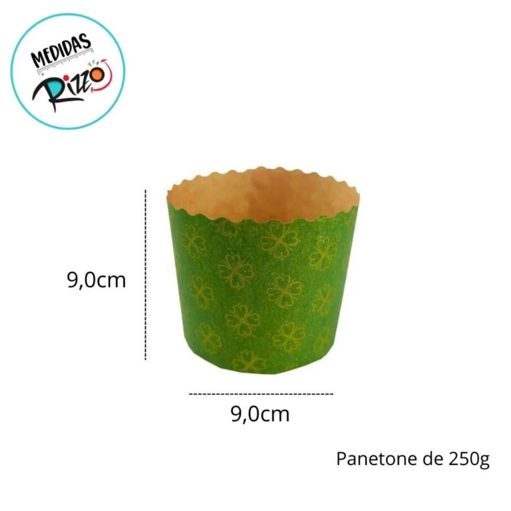 Detalhes do Forma Panetone 250g Verde Decorada com Trevos 10 unidades - Ecopack