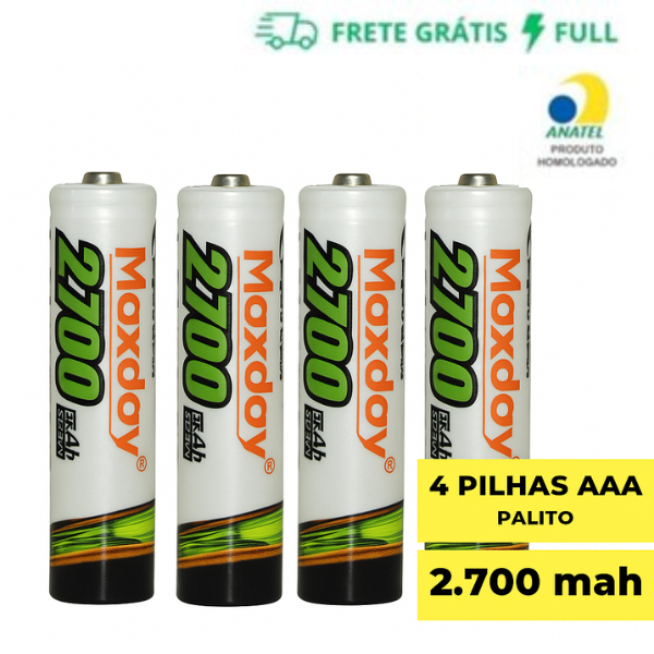 PILHA RECARREGÁVEL AAA 2700 MAH PILHA PALITO CARTELA COM 4 UNIDADES