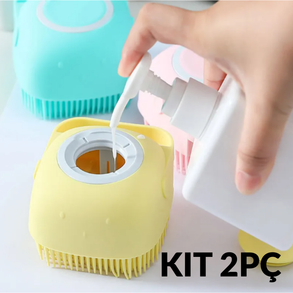 KIT 02 Esponja De Silicone Para Banho De Pet Com Massageador E Dispenser