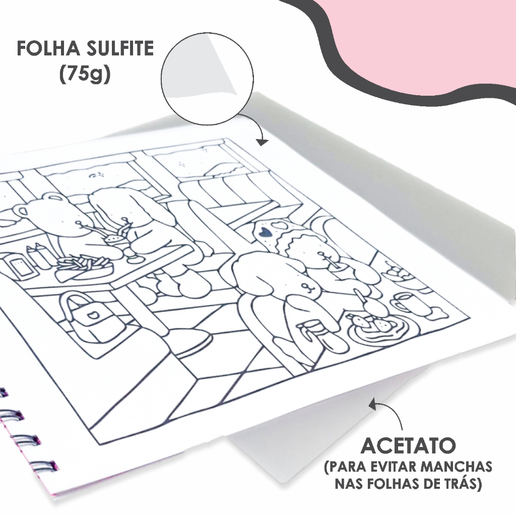 Detalhes do Livro de Colorir Girl Moments Tamanho Grande 20x30cm Capa Dura Flexível Wire-o