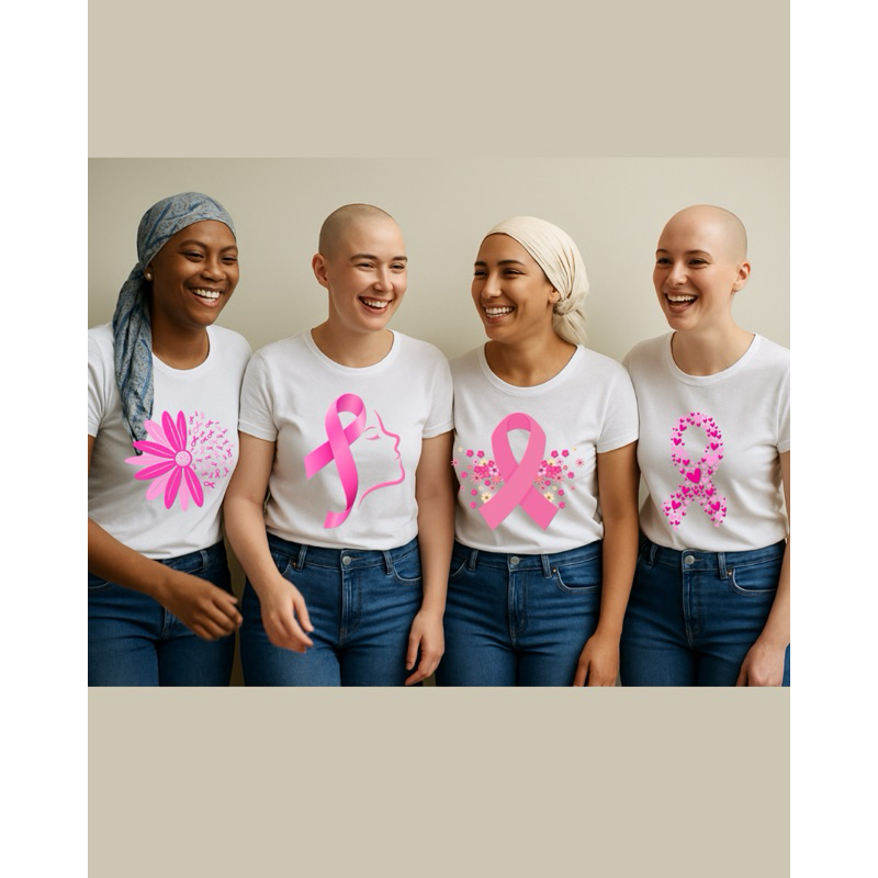 Camiseta Unissex Outubro Rosa | Estampa Solidária Laço Rosa e Flor | Moda Consciente - Adulto e Plus