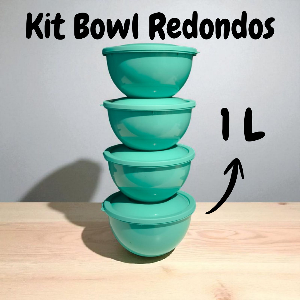 Kit Bowl com 4 Potes Redondos 1L. em Oferta na Shopee