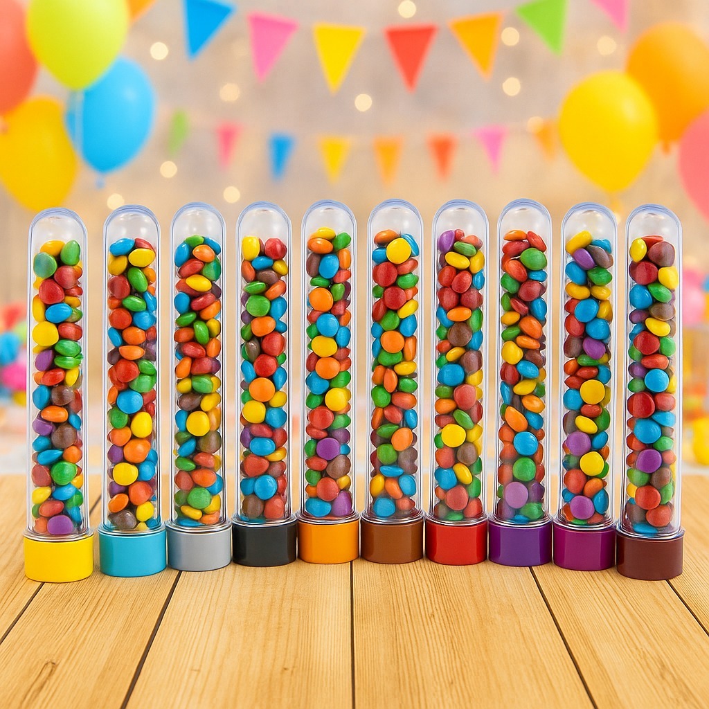 KIT 30 TUBETES LEMBRANCINHA 13CM ACRÍLICO - PARA DECORAÇÃO, FESTA DE CRIANÇA (CHOCO) em Oferta na Shopee