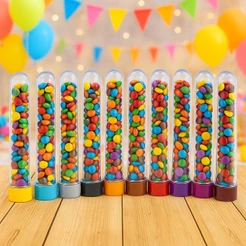 KIT 30 TUBETES LEMBRANCINHA 13CM ACRÍLICO - PARA DECORAÇÃO, FESTA DE CRIANÇA (CHOCO)