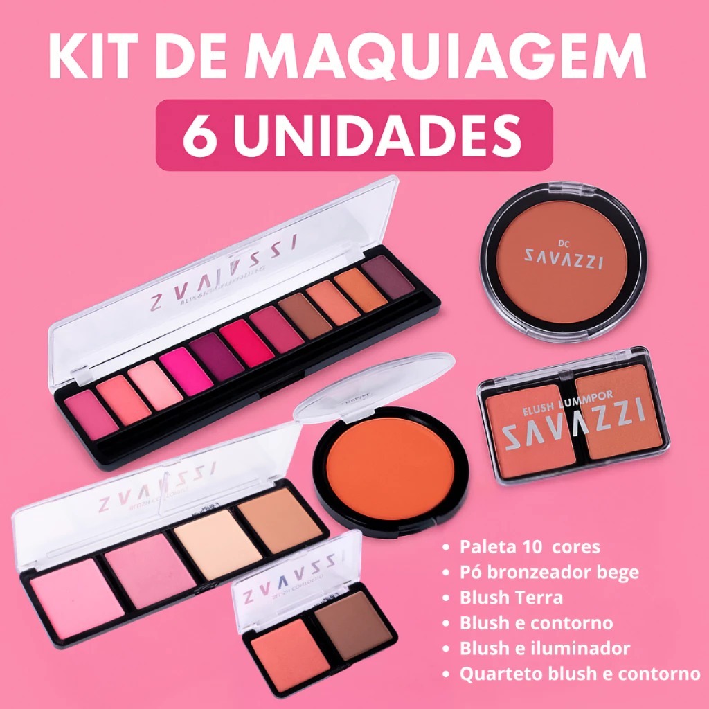 Kit Completo De Maquiagem Com  6 unidades Paleta Sombra, Blush, Iluminador, Pó Compacto, Contorno, Paleta Sobrancelha em Oferta na Shopee