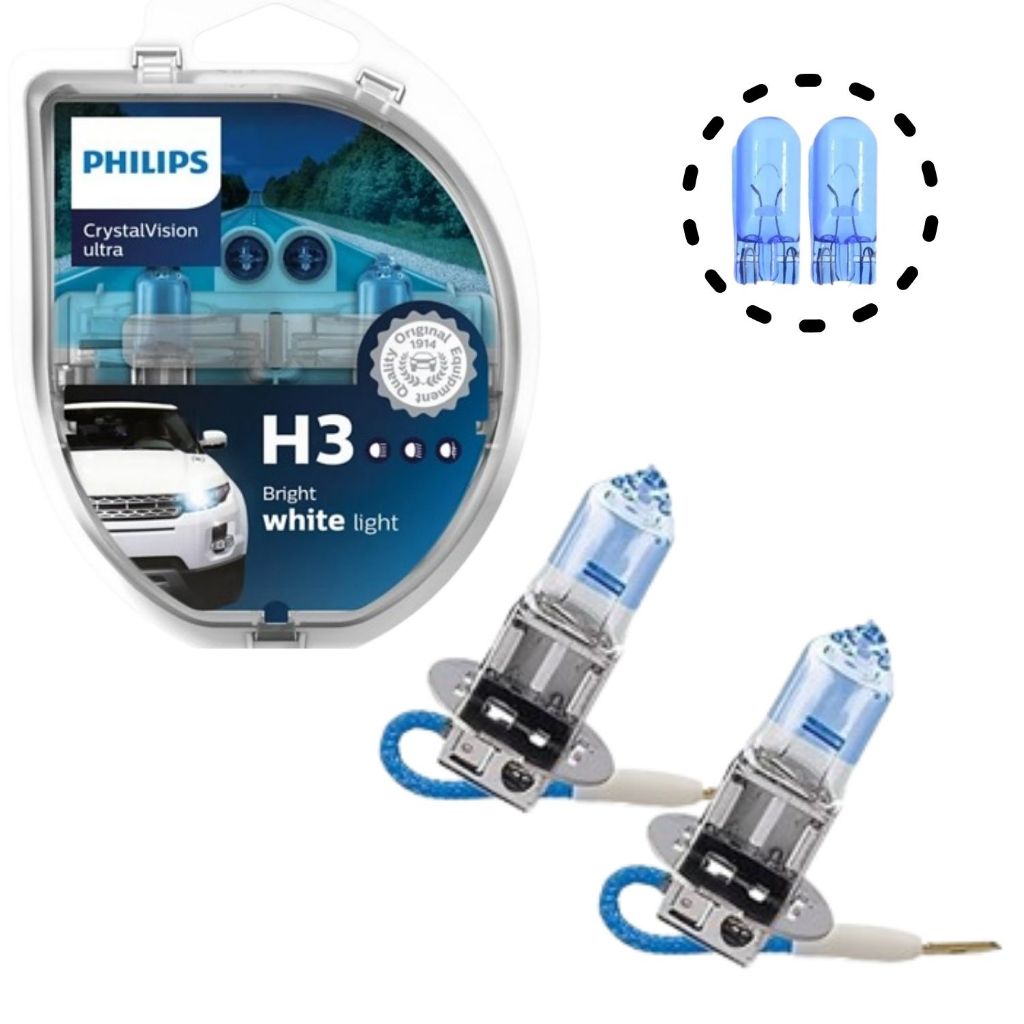 PAR DE LÂMPADA PHILIPS H3 55W CRYSTAL VISION 12V FAROL ALTO BAIXO E NEBLINA em Oferta na Shopee