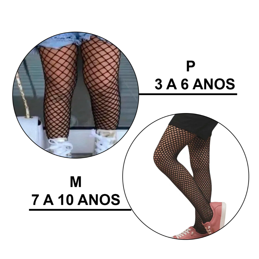 Meia Calça Arrastão Infantil - Meia para fantasia, carnaval e festas. em Oferta na Shopee