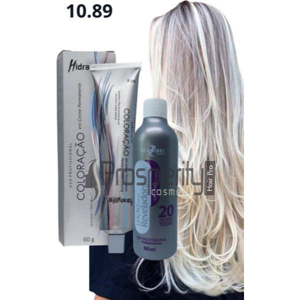 Tinta de Cabelo 10.89 Louro Claríssimo Pérola Mairibel + Oxi 20 vol