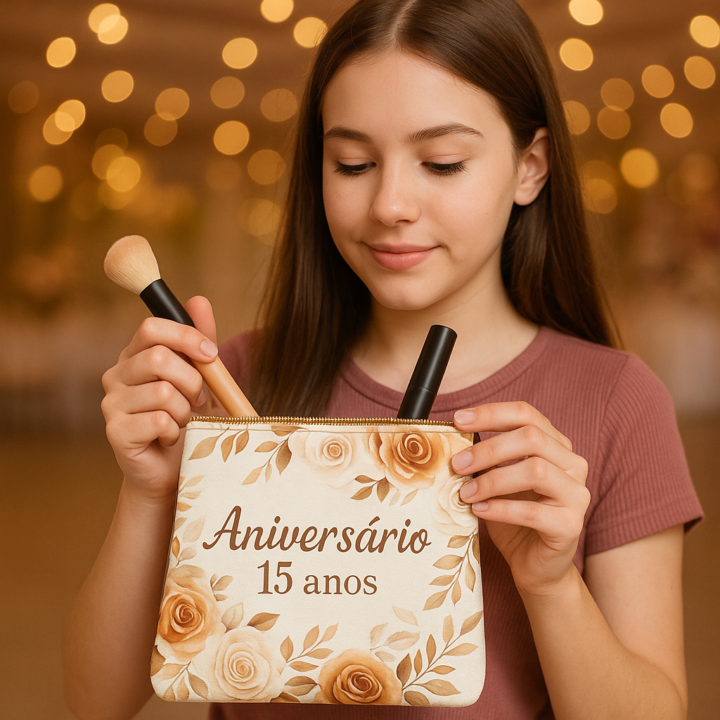 160 Necessaire Slim Personalizada c/ nome - Floral Terracota + cores 20x14