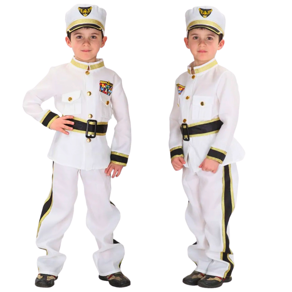 Fantasia De Marinheiro Infantil Capitão Navio Completa Com Quepe Cosplay