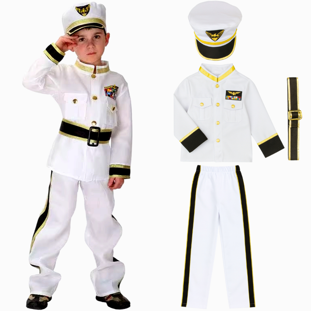 Fantasia De Marinheiro Capitão Navio Infantil Unissex Carnaval Cosplay Completa