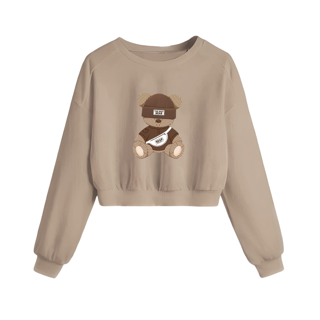 Moletom Cropped Agasalho Feminino Basico Estampa Ursinho De Touca