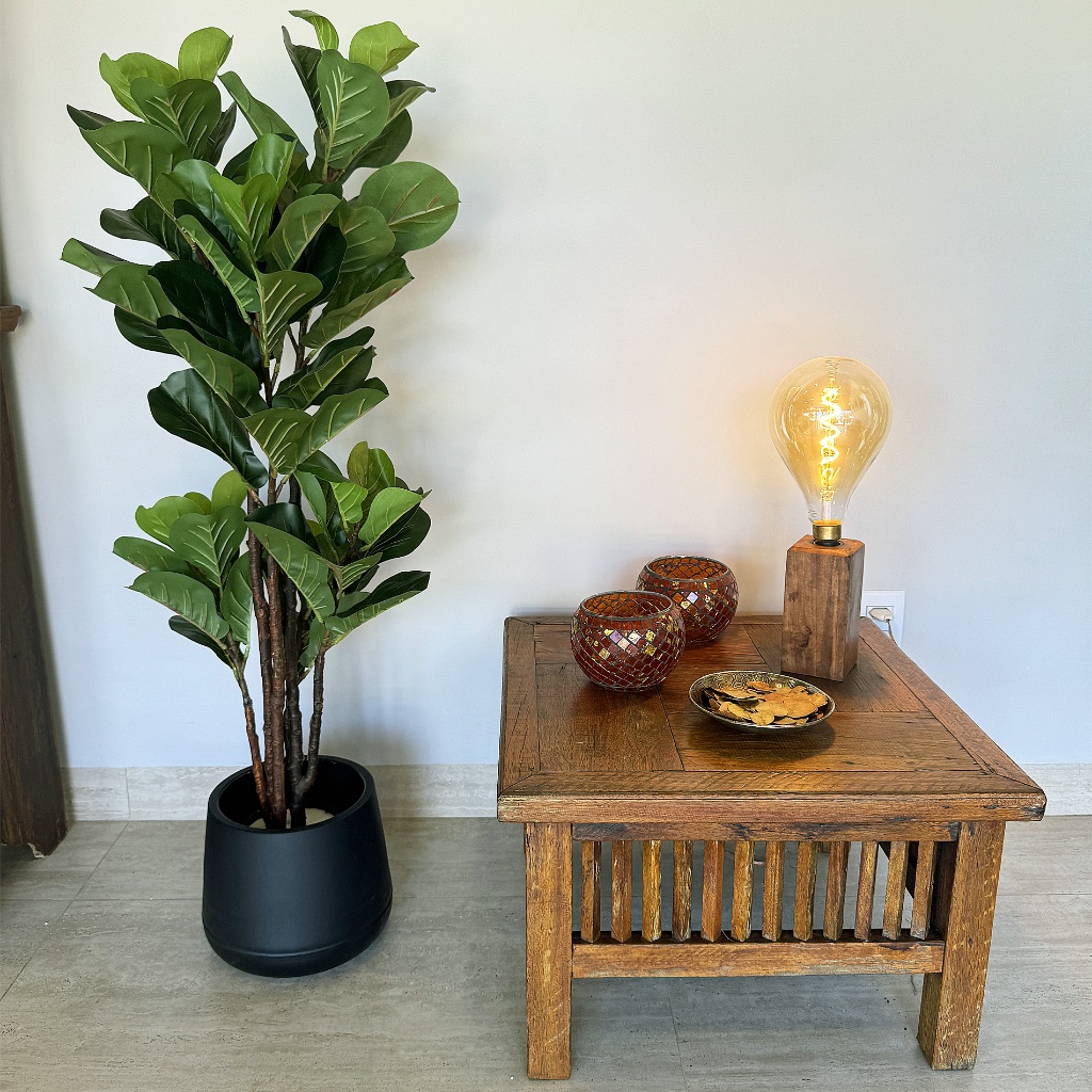 Planta Artificial Ficus Lyrata Premium 1,20m Realista Com Caule Siliconado Vaso Decorativa Sala Luxo