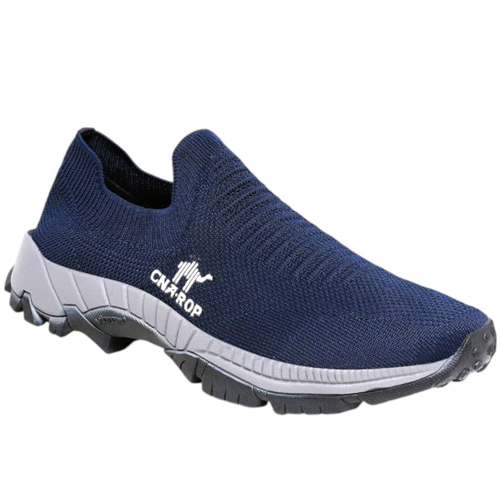 Tênis Slip On Masculino Crop Azul Marinho Knit Super Leve Confortável Antiderrapante Casual Esportivo