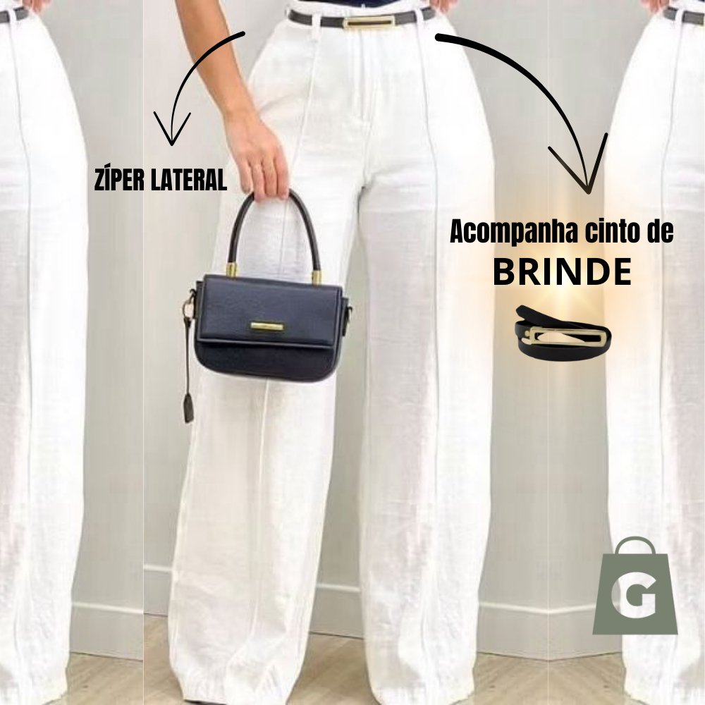 Calça Pantalona Alfaiataria Social Feminina Com Cinto Lançamento Moda Luxo Elegancia Socia em Oferta na Shopee