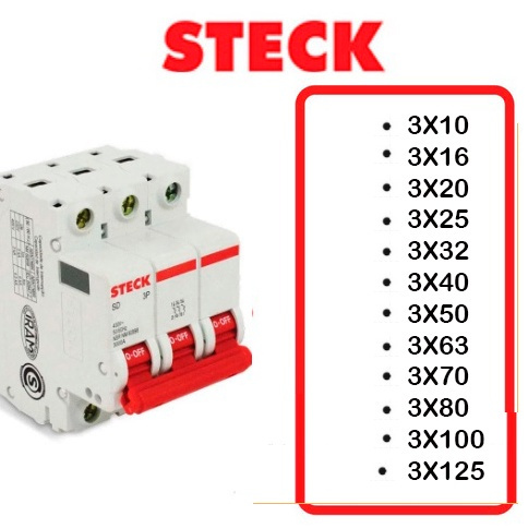 Disjuntor Tripolar Steck 2A 4A 6A 10A 16A 20A 25A 32A 40A 50A 60A 70A 80A 100A