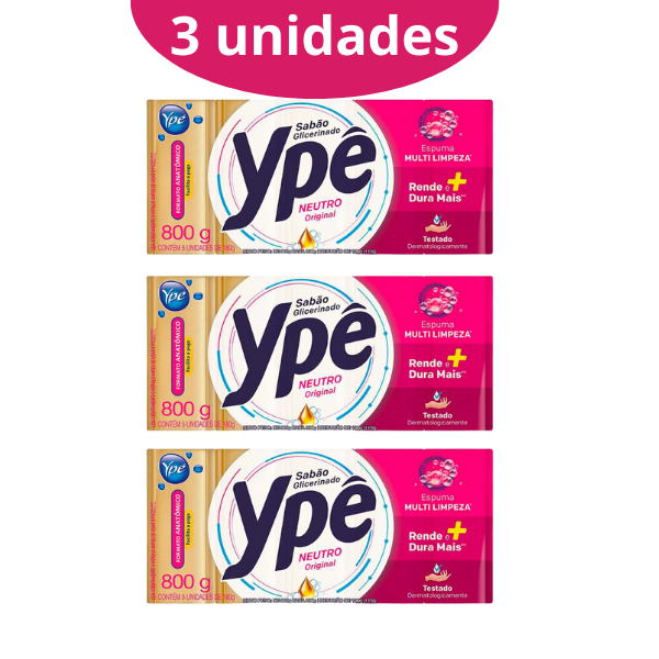 Kit 3x Pack Sabão em Barra Glicerinado Ypê Neutro Original
