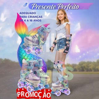 Patins Infantil De 4 Rodas Meninas Com Freios Com Led + Kit Proteção Criancas