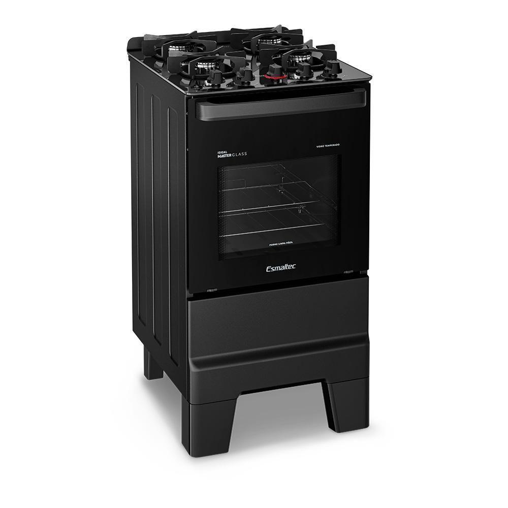 Fogão Esmaltec Ideal Master Glass 4 Bocas T4vfp 4127 Acendimento Automático Preto Bivolt