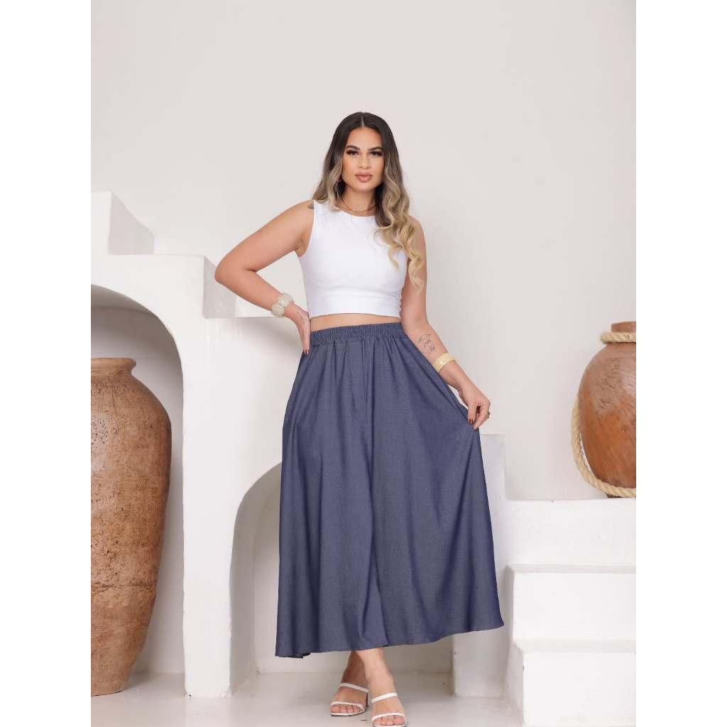Saia Godê Em Jeans Feminina Básica Moda Evangelica 2025