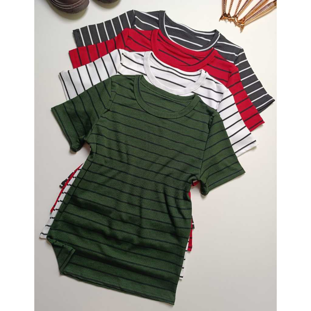 Kit COM 4 Blusa Feminina Listrada – Manga Curta Ribana Canelada Blusinha Slim Prática Casual em Oferta na Shopee