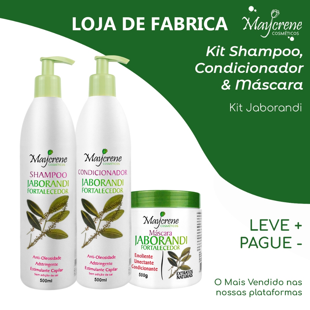 Kit Jaborandi Maycrene | Controle de Oleosidade e Fortalecimento | Shampoo + Condicionador + Másca