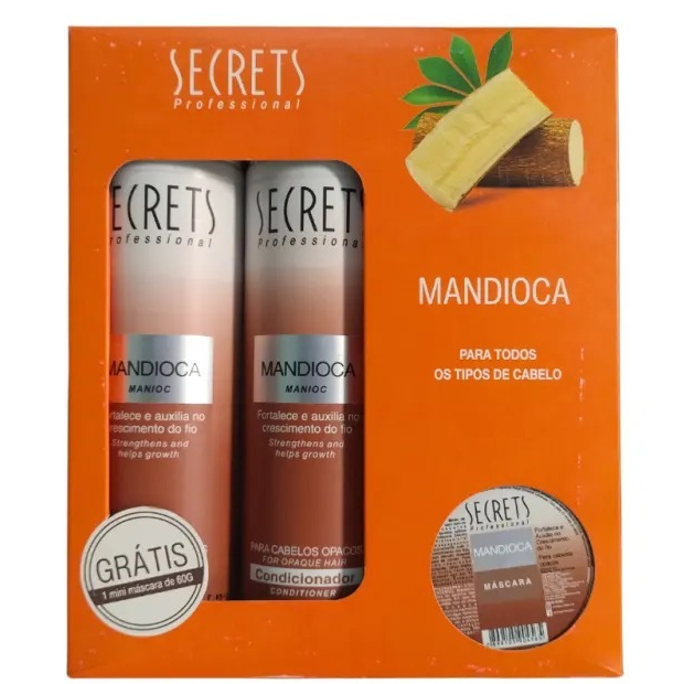 Kit Secrets Mandioca - Shampoo e Condicionador - Grátis Mini Mascara de tratamento 60g