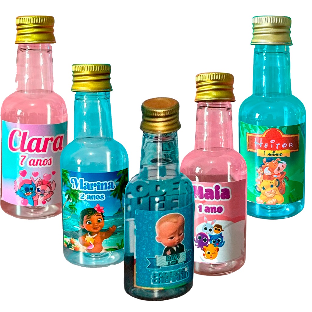 Mini Garrafinha Pet 50ml Com Tag Personalizada Tampa Aluminio Para Lembrancinhas e Eventos