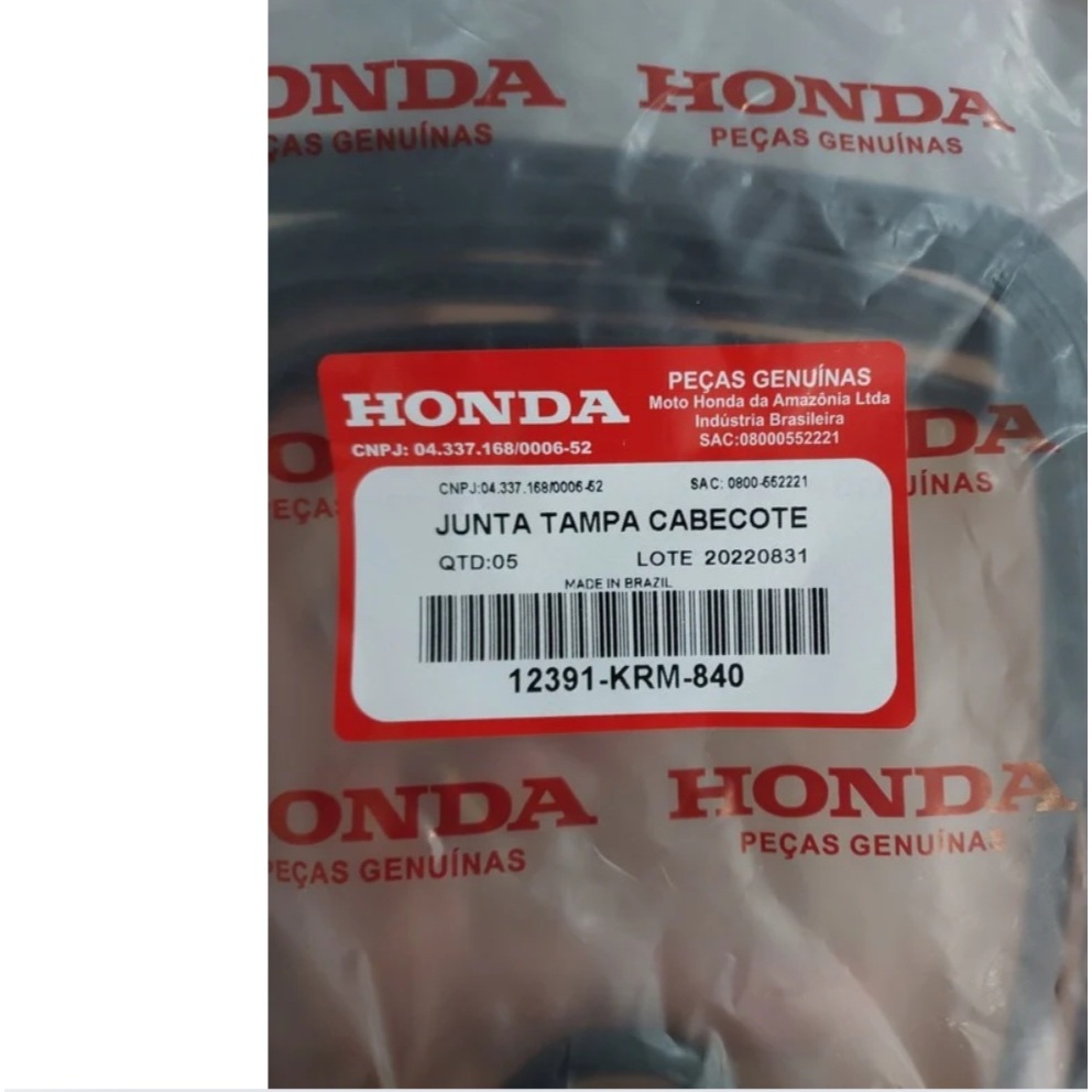 GUARNIÇÃO TAMPA DE VÁLVULA JUNTA BORRACHA TITAN150 ORIGINAL HONDA - (KIT COM 5 UNIDADES)