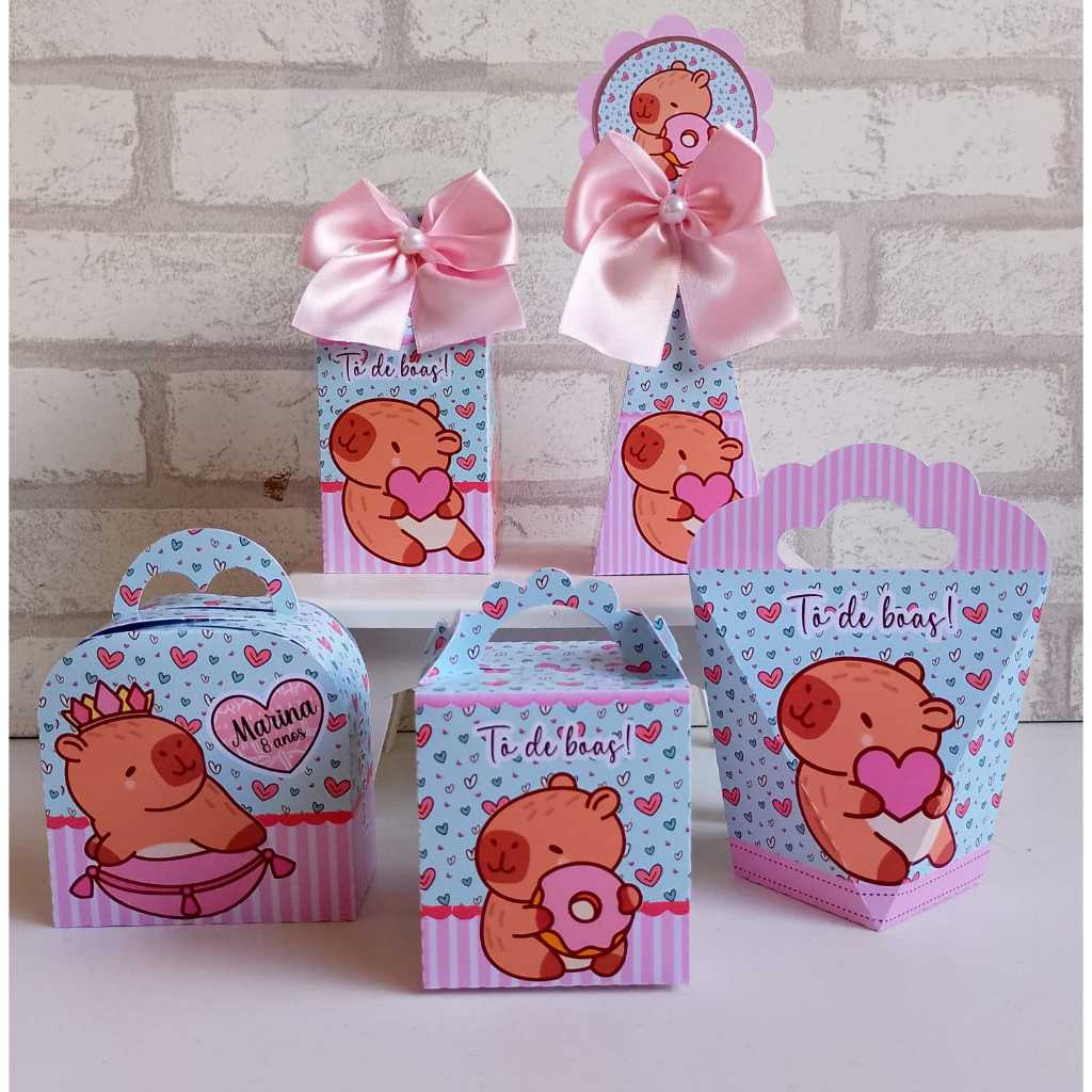 Kit Personalizados  CAPIVARA Lembrancinha caixinhas de aniversário e festa PEGUE E MONTE