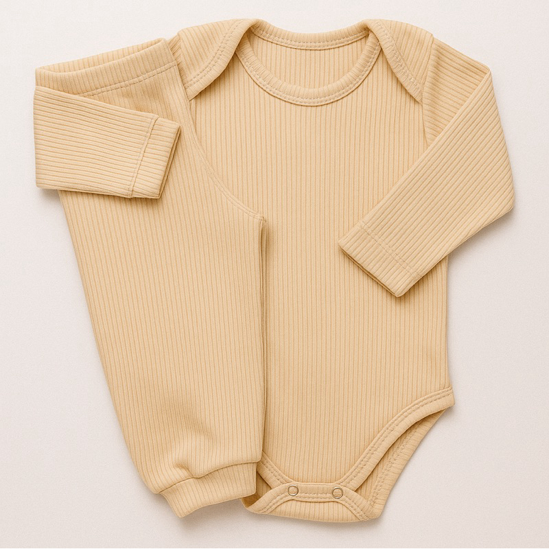 kit 2 pecas Bebê malha canelada algodão Body calça Menina 100% Menino liso mijao pagão MARROM