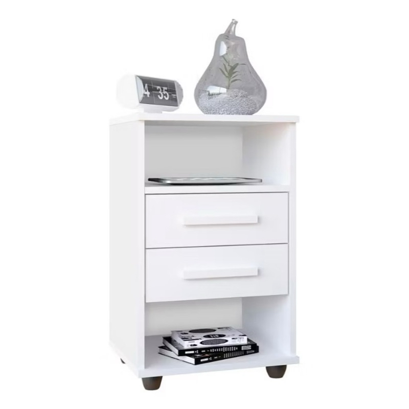 Mesa De Cabeceira Duda Espaço P/ Livros Gavetas Nicho Quarto Cor Branco