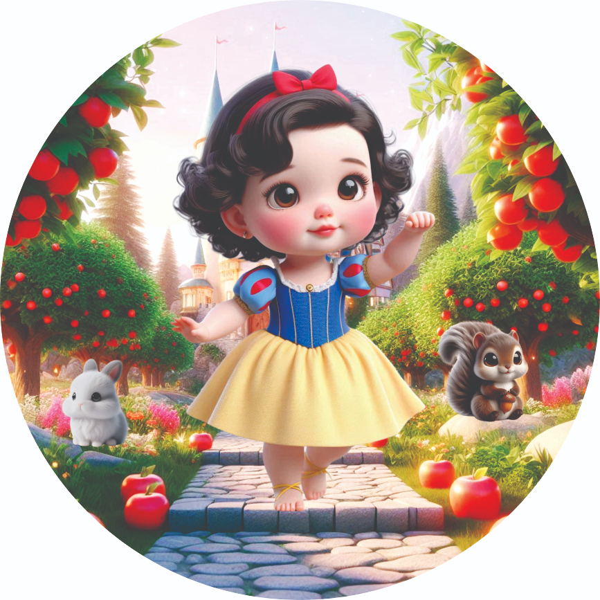 Capa para Painel de Festas Redondo com Acabamento em Elástico  1.50x1.50 e 50cm veste fácil Baby Branca de neve