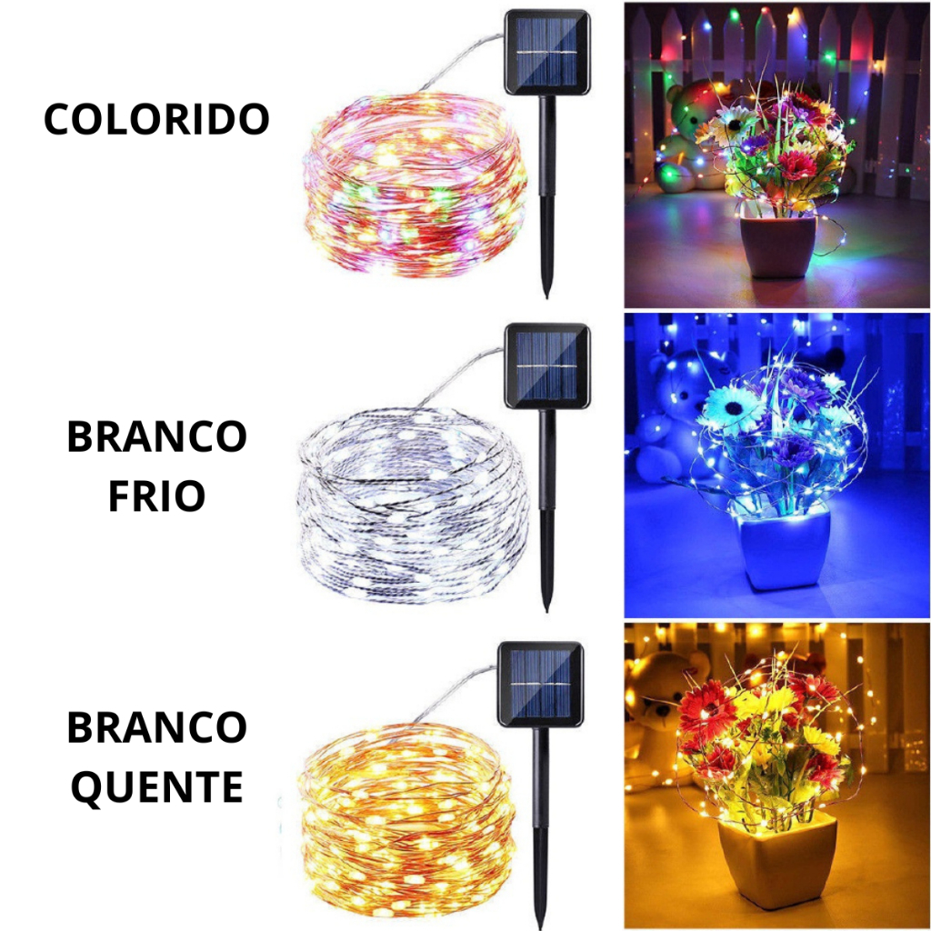 Pisca Pisca Natalino Fio De Fada Led 10m Cordão Placa Solar A Prova D'Agua Decoração Festa
