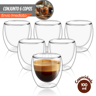 Kit 6 Copos Parede Dupla de Vidro 100 ml Copo de  Café Chá Suco Copo Duplo Isolante Térmico em Oferta na Shopee